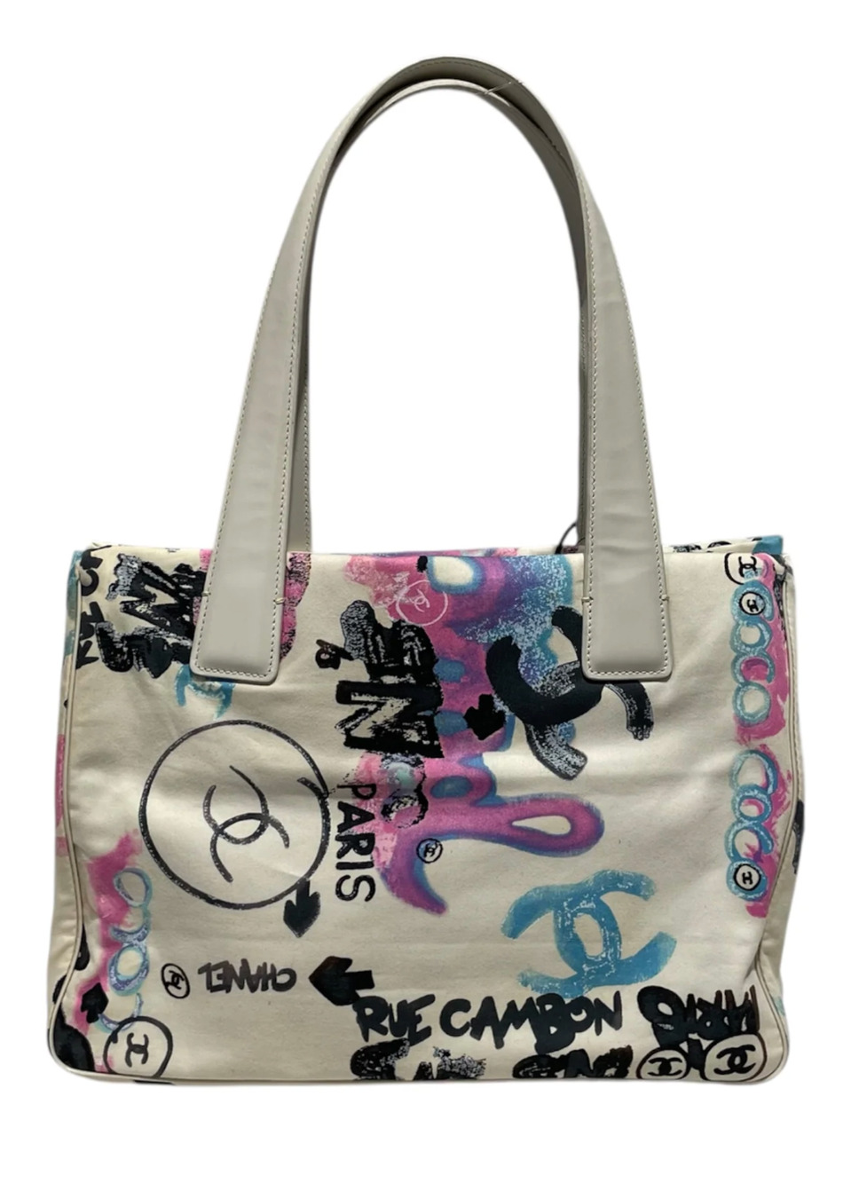 Chanel Graffiti Tote White Bag CC Logo Print Archetype Cerf Executive GST Surf
